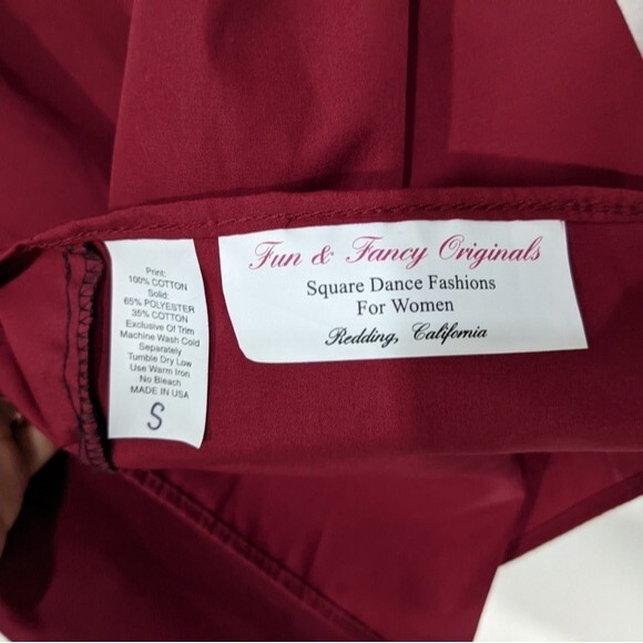 Vintage Fun & Fancy Originals Square Dance Blouse Fringe Burgundy Women's Small - Picture 6 of 8